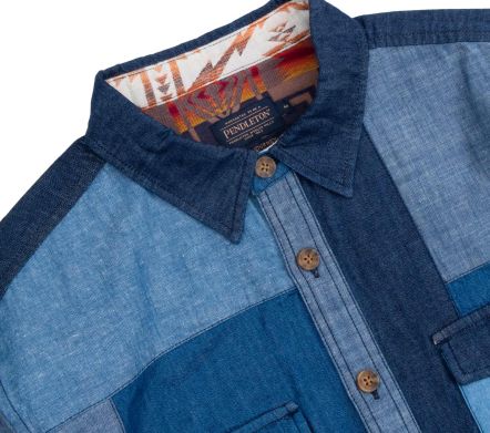 LA PINE CHAMBRAY PATCHWORK SHIRT BLUE MULTI