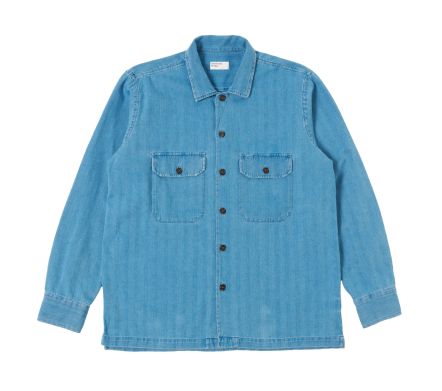 L/S UTILITY SHIRT HERRINGBONE WASHED INDIGO